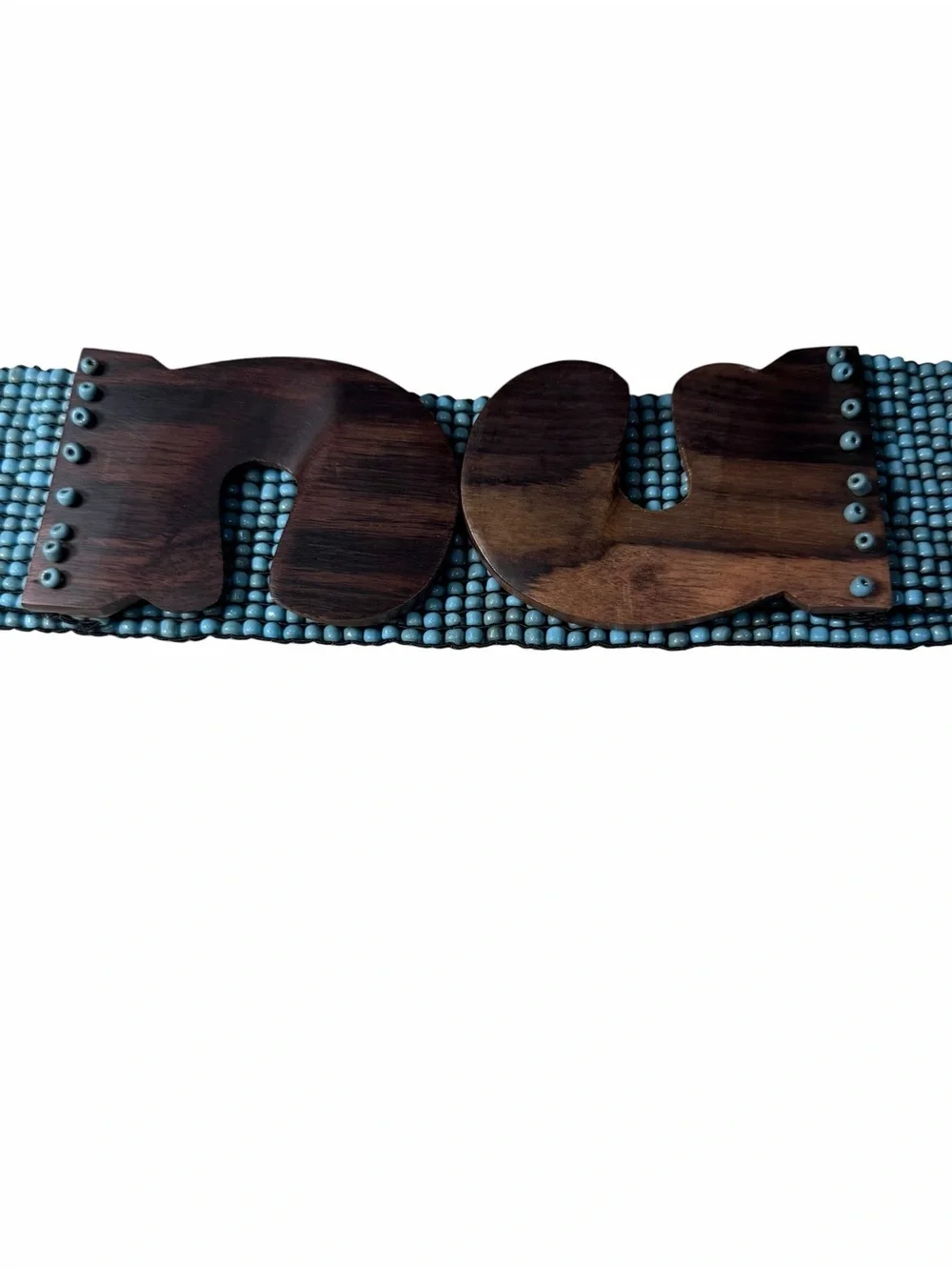 Southwest Turquoise BEADED Stretch BELT Wooden Buckle Size Large